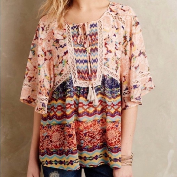 Anthropologie Meadow Rue colorful boho peasant blouse - Picture 1 of 7